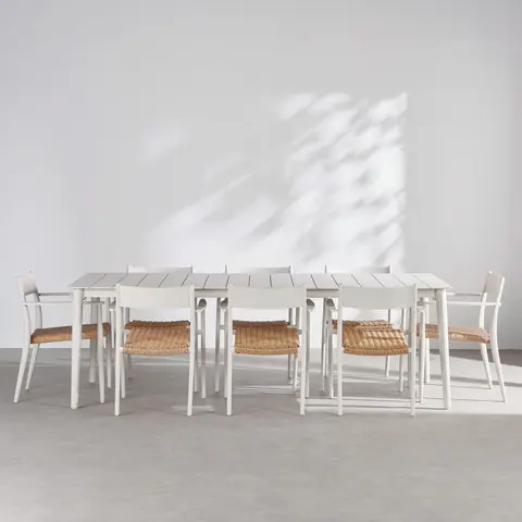 Ensemble table et 8 chaises de jardin en aluminium coloris argile et résine beige