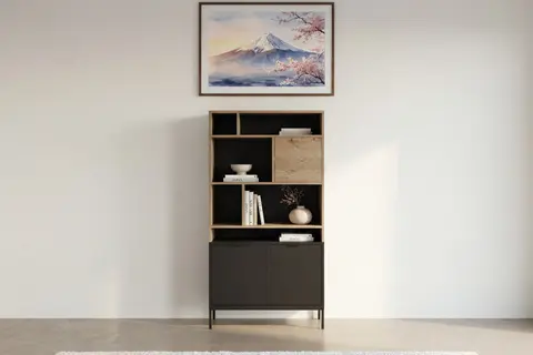 Bibliothèque Eline - Bibliotheque Noir 90 cm x 40 cm x 170 cm