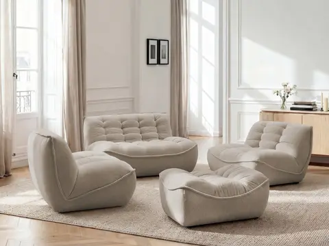 Canapé droit modulable SERENA chiné avec pouf taupe