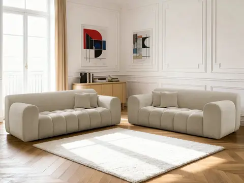 Ensemble canapé droit 3 + 2 places MELISSE texturé beige