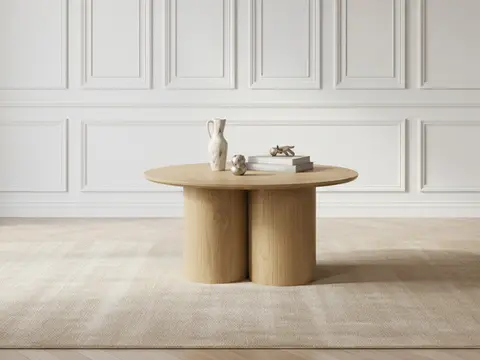 Table basse ronde D.80 cm LUCIA placage chêne massif marron