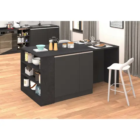 Îlot de cuisine moderne 168 cm anthracite mat/béton Solena Anthracite mat/béton — Anthracite mat