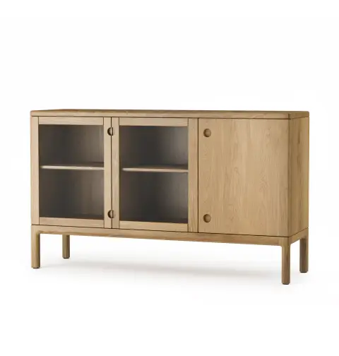 Buffet Prio moyen chêne huilé naturel, porte en verre