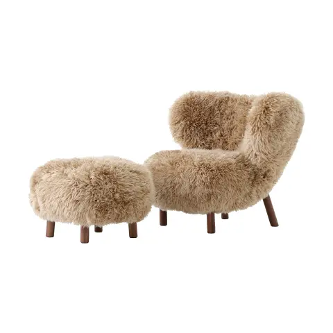 Little Petra VB1 fauteuil et pouf ATD1 Noyer huilé-Sheepskin honey