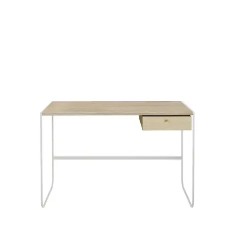Bureau Tati chêne teinté blanc (p2), 1 tiroir p2, support blanc
