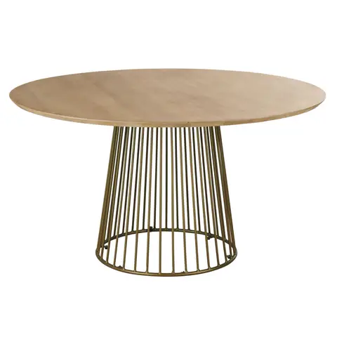 Table à manger ronde en bois de manguier et métal coloris laiton 4/6 personnes D140