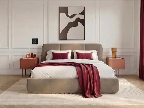 Lit coffre électrique MOONA velours lisse beige