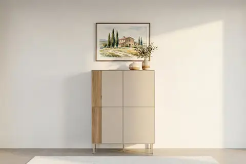 Eldio - Commode Beige 90 cm x 40 cm x 121 cm