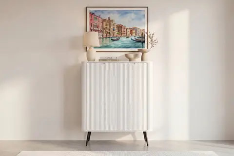 Bora - Commode Blanc 103 cm x 39 cm x 129 cm