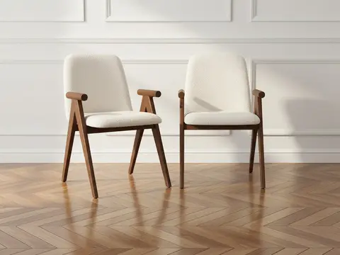 Lot de 2 chaises de table PAGNOL placage chêne massif et bouclette marron foncé