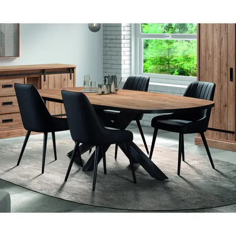 Table de salle à manger ovale style rustique coloris chêne Perrine Chêne — Chêne