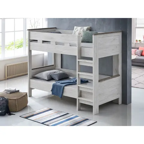 Lits superposés enfant contemporain chêne blanc/marron Maxime Chêne blanc/marron — Chêne blanc