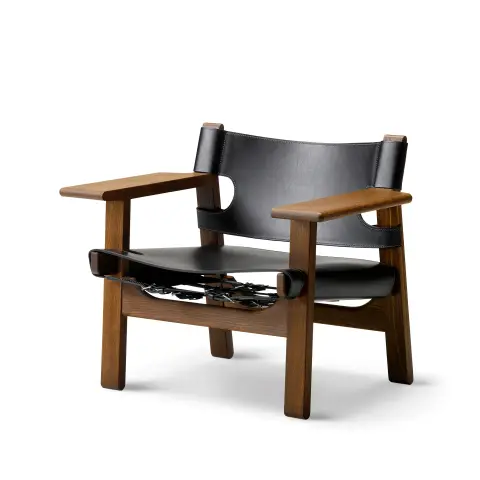 Fauteuil Den spanske stol Cuir noir-chêne fumé