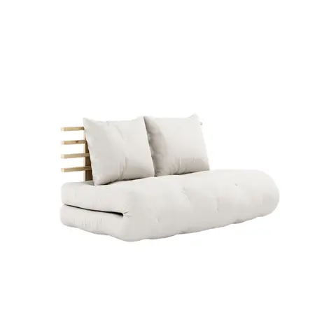 Matelas futon et tête de lit bois massif naturel SHIN SANO 140x200 écru naturel