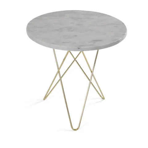 Mini table d'appoint O Tall Ø50 H50, structure en laiton marbre blanc