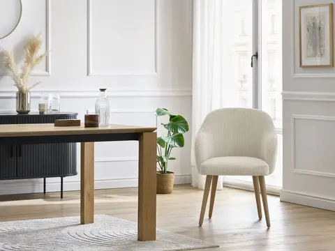 Lot de chaises SOPHIE velours côtelé et pieds scandinaves bois beige