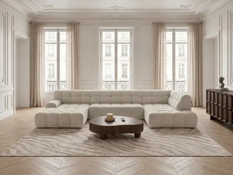 Canapé panoramique avance-recule électrique ANDRE texturé blanc