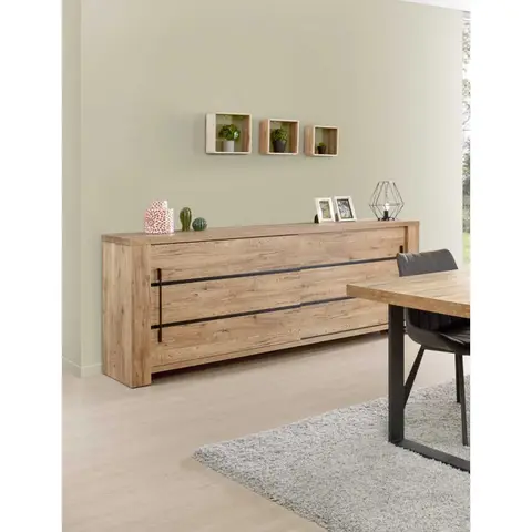 Buffet/bahut contemporain 230 cm coloris chêne Paulin Chêne — Chêne