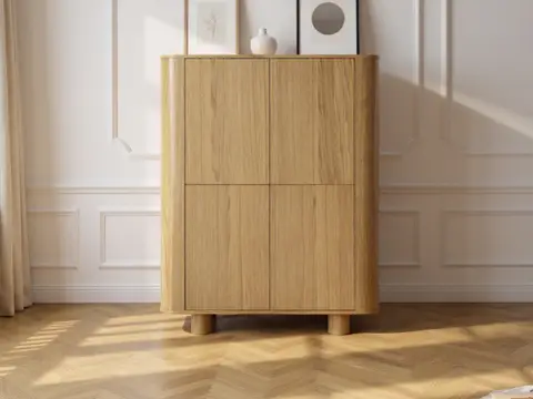 Buffet haut 4 portes 100 cm MALO placage chêne massif marron clair