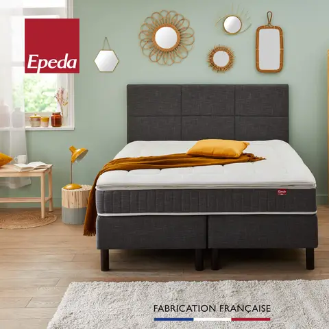 Ensemble boxspring 5 en 1 surmatelas + matelas + sommier + tête de lit + pieds Epeda ENCHANTEUR Chine gris