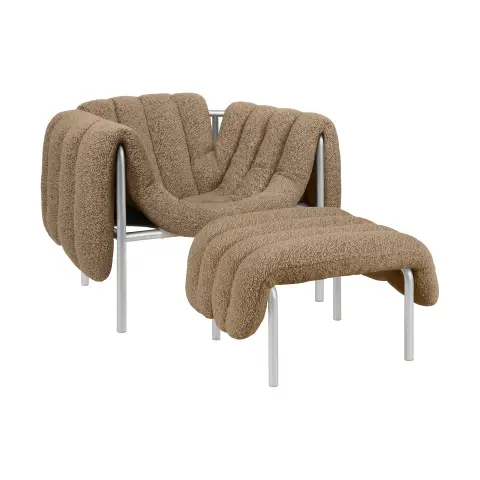 Fauteuil lounge + ottomane Puffy Sawdust-acier inoxydable