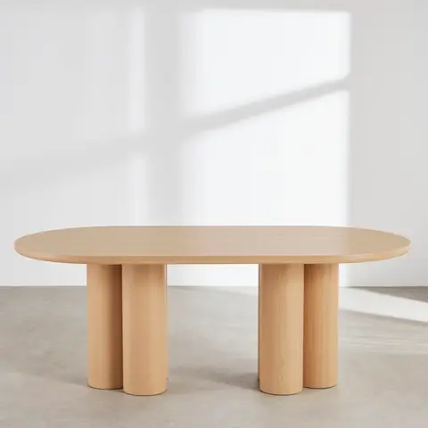 Table à manger ovale placage chêne clair, L200 cm