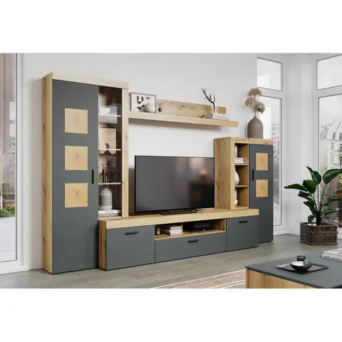 Ensemble TV moderne chêne/anthracite Bonnie Chêne/anthracite — Chêne
