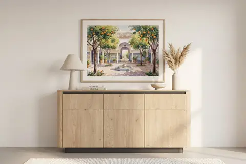 Poppy - Buffet 3 Portes Chêne Clair 163 cm x 38 cm x 82 cm