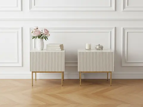 Lot de 2 chevets tiroir KASHA pieds or beige