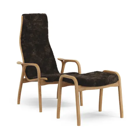 Fauteuil et repose-pieds Lamino chêne huilé/peau de mouton Espresso (brun)