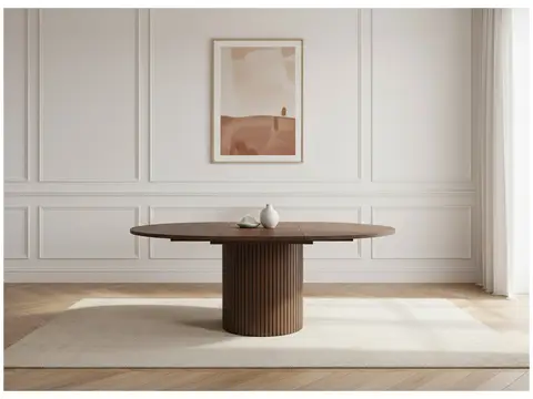 Table à manger extensible D.130 à D.180 cm SORMIOU placage chêne massif marron foncé