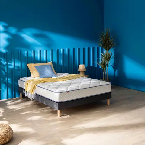 Ensemble sommier et matelas 90x190 cm ressorts et mémoire de forme ferme Merinos Sweety Anthracite