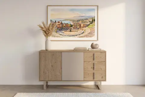 Minela - Buffet Chêne clair 140 cm x 40 cm x 80 cm