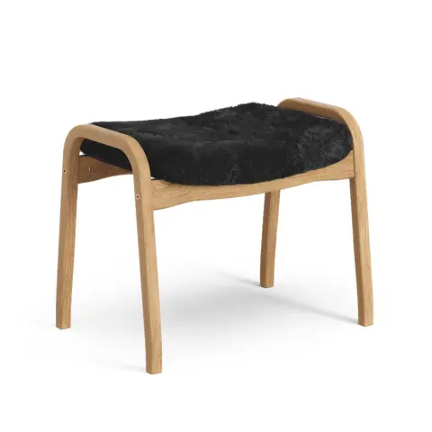 Repose-pieds Lamino peau de mouton black, chêne huilé