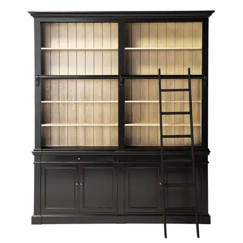 Bibliothèque 2 portes 2 tiroirs noire, L202 cm