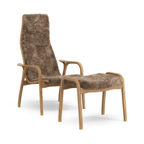 Fauteuil et repose-pieds Lamino chêne huilé/peau de mouton Sahara (Brun nougat)