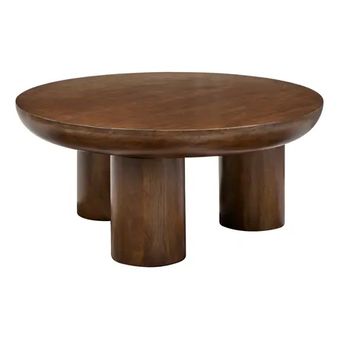 Table basse ronde en bois massif pieds cylindriques