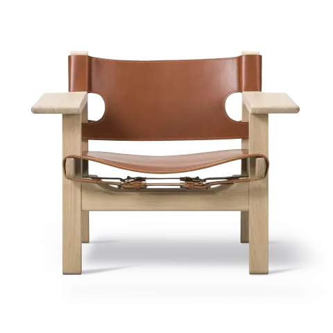 Fauteuil Den spanske stol Cuir cognac-chêne savonné