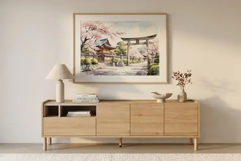 Isadora - Meuble TV Chêne clair 180 cm x 44 cm x 55 cm