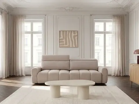Canapé droit convertible électrique double avance-recule MATEO chenille beige