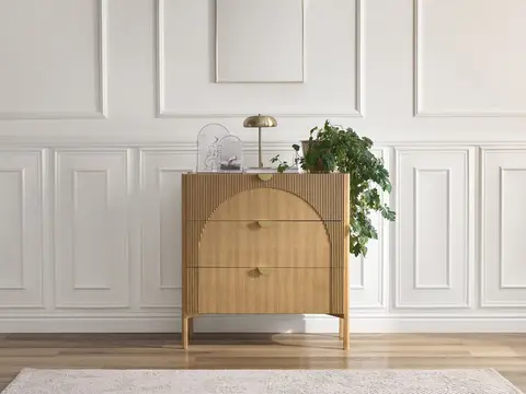 Commode 3 tiroirs LOLA plaqué frêne marron clair