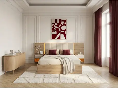 Lit coffre avec leds RYOKAN et chevets intégrés beige