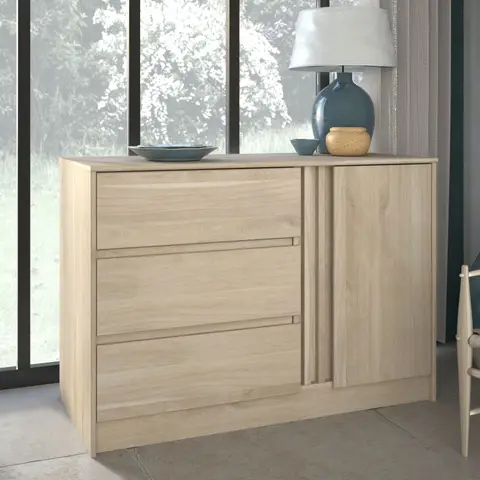 Commode 3 tiroirs 1 porte bois CLEM