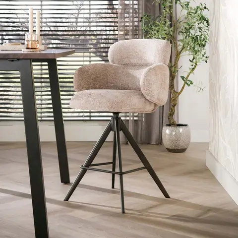 Tabouret de bar pivotant moderne en tissu (lot de 2) Lexy Sable/brun ou champagne/brun — Sable