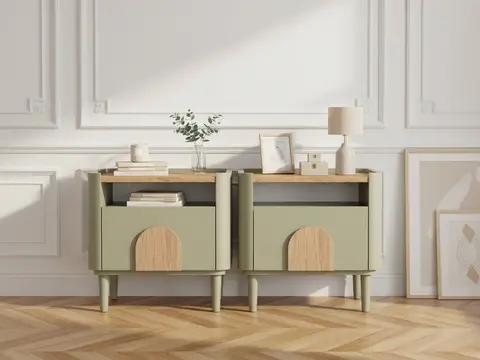 Lot de 2 tables de chevet 1 tiroir ENYRA pieds bois massif vert