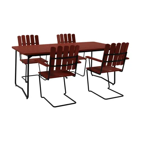 Table B31 + 4 fauteuils A2 chêne rouge foncé-stativ noir