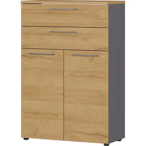 Armoire basse de bureau contemporaine chêne/graphite Louisiane I Chêne — Chêne