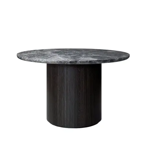 Table à manger Moon ronde marble grey, Ø, marron/pied lasuré noir