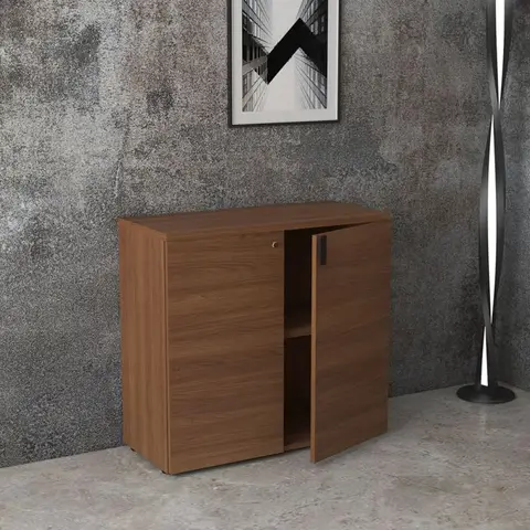 Armoire basse de bureau moderne coloris noyer Saturne Noyer — Noyer
