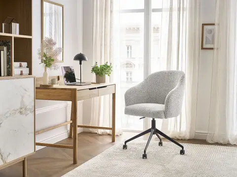 Chaise de bureau SOPHIE chiné et pietement à roulettes avec hauteur ajustable gris clair